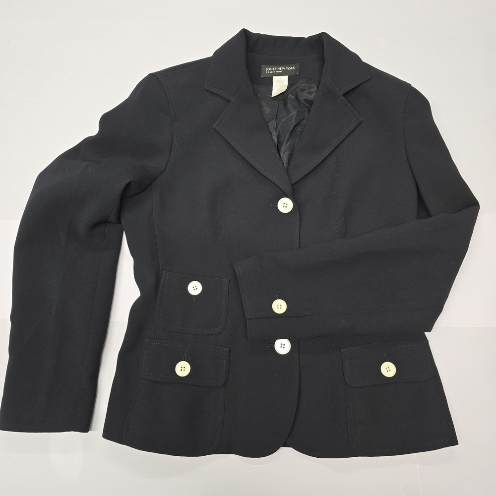 JONES NEW YORK COLLECTION Black Blazer Jacket Womens Sz 8‎ Classic Business